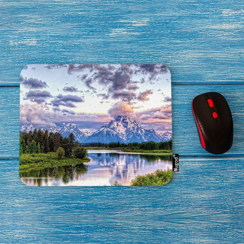 Mugod Mountain Nature Mouse Pad Grand Snowy Mountains Lake Tree Landscape Green Blue Mouse Mat Non-Slip Rubber Base Mousepad for Computer Laptop PC Gaming Working Office & Home 9.5x7.9 Inch - Image 2